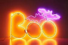 02 a bold neon pink and yellow sign for Halloween decor is an amazing and very fresh idea to rock