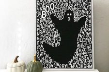 06 a gorgeous black and white letterboard sign showing a ghost with letters and numbers is a lovely idea for Halloween