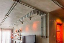 17 exposed pipes on the ceiling are adorable to make your space industrial, they are cool and stylish