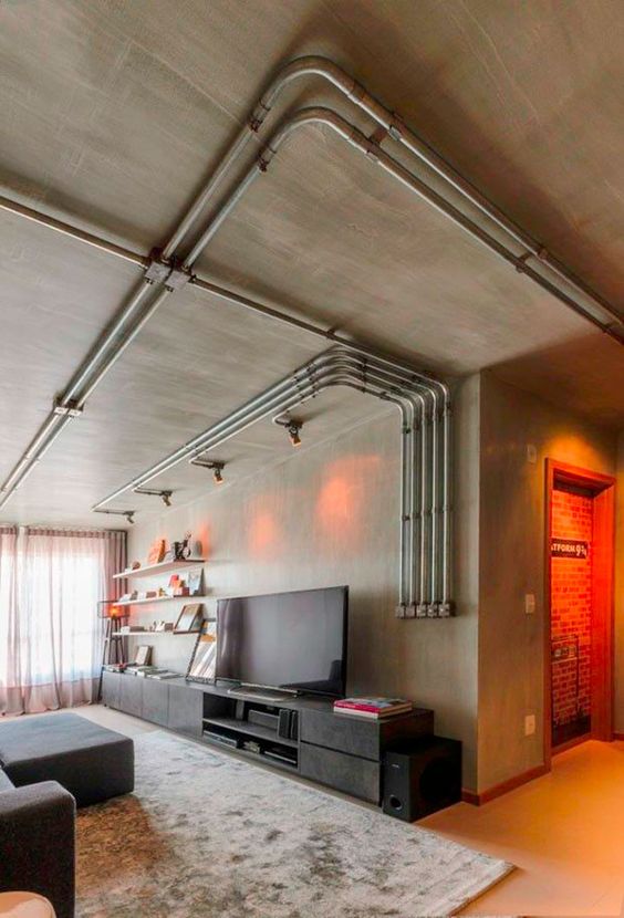 exposed pipes on the ceiling are adorable to make your space industrial, they are cool and stylish