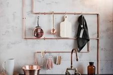 24 a copper pipe rack for a kitchen is a brilliant idea – you get a pretty and functional holder for your kitchen and a lovely industrial touch