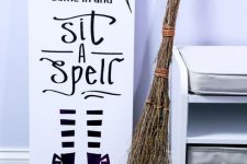 47 an easy to make witch-themed sign on a canvas could welcome your guests to party and dinner