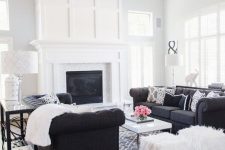 a cozy b&w farmhouse living room design