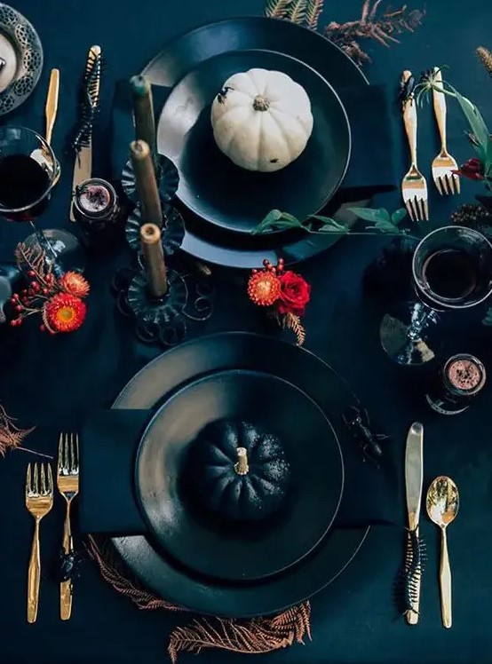 a moody halloween tablescape