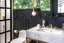 a stylish bathroom with a floral bathroom