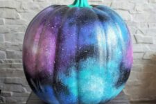 04 a bright and cool galaxy pumpkin with barely there constellations and lights is a beautiful solution not only for Halloween but also for the whole fall