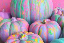 07 super bright and fun Halloween neon pumpkins with a watercolor effect are amazing to decorate your space