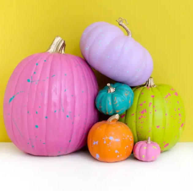 neon splatter pumpkins will be a great idea for the fall, Halloween and Thanksgiving if you love such bright colors