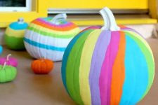 10 bold and colorful striped neon pumpkins are amazing for decorating a space for Halloween and look gorgeous