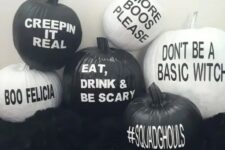 19 black and white pumpkins with black and white stenciling are amazing for stylish black and white Halloween decor