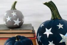 20 navy and grey pumpkins with holographic stars are amazing for constellation and galaxy Halloween decor