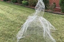 21 a ghost made of chicken wire is a great idea for outdoors, it will be vague in the dark and will impress people