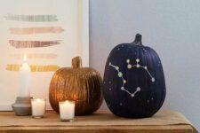 22 a stylish and laconic navy constellation pumpkin luminary is a fantastic idea to bring dreams and beauty to your home