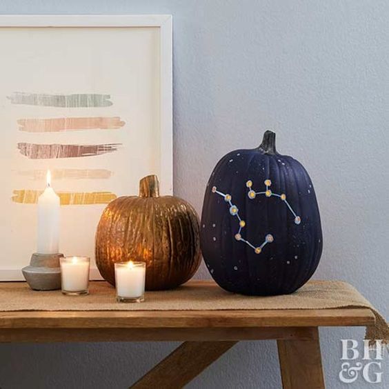 a stylish and laconic navy constellation pumpkin luminary is a fantastic idea to bring dreams and beauty to your home