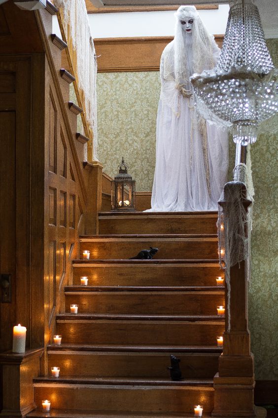 a white bride ghost will frighten everyone, wherever you place it - indoors or outdoors