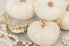 33 glam white pearl pumpkins are gorgeous for glam fall or Thanksgiving decor and are easy to DIY