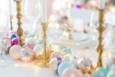 05 a pastel aqua and blush ornament garland with touches of silver, pink and purple is a gorgeous decoration for holidays