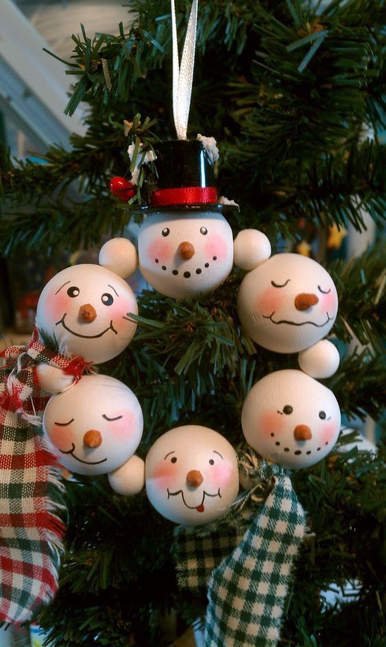 a snowman Christmas ornament with some scarves and a top hat is a creative idea for styling Christmas vintage way