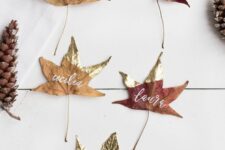07 fall leaves with gilded parts and white calligraphy are great for decorating your space for fall and Thanksgiving