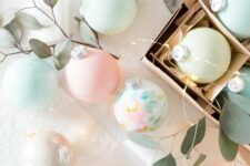 12 super delicate and beautiful pastel Christmas ornaments with botanical designs and patterns are amazing