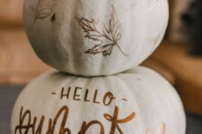 13 a stack of two pumpkins with copper foiling is an amazing idea for the fall and Thanksgiving, it looks chic