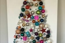 16 a Christmas tree wall art made of bright vintage ornaments is always a good idea and a very refined decoration
