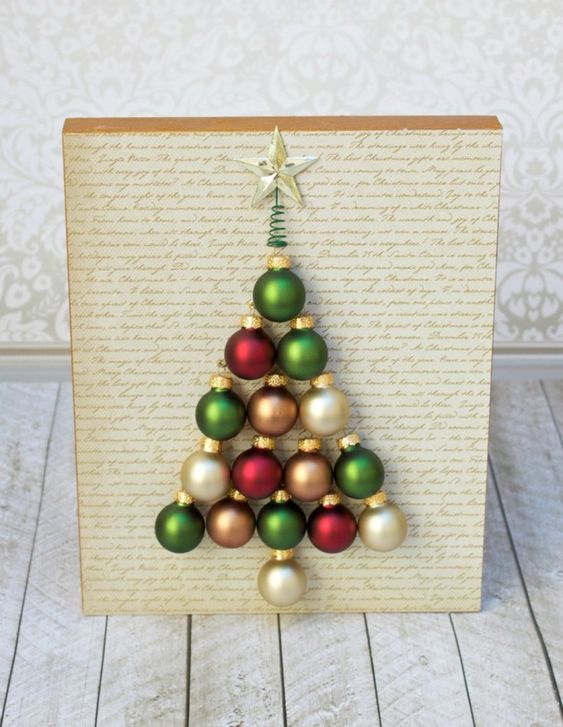 a little Christmas tree art of white, red and green ornaments, with a star on top is a lovely idea