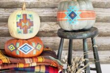 25 boho and tribal pumpkins will give an edge and a trendy feel to your Thanksgiving decor
