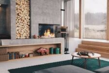 a lovely concrete built-in fireplace for a contemporary room