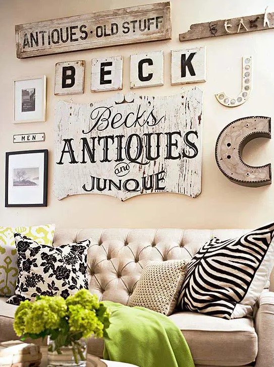 a cute vintage gallery wall for a living room