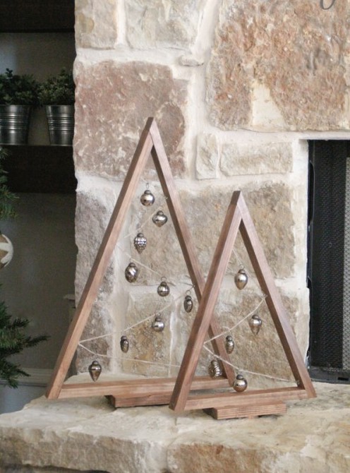 a rustic vintage A-framed Christmas tree with vintage ornaments is easy to make yourself adding chic and coziness to your space