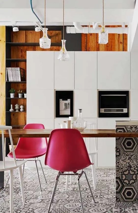 spruce up your neutral space with a couple of magenta chairs that will make your room colorful and trendy