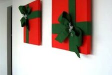 31 attach faux or real Christmas gifts in red and emerald to make your space very festive