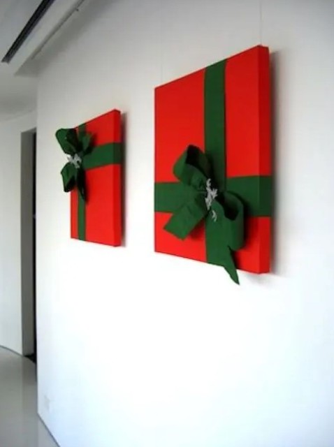 attach faux or real Christmas gifts in red and emerald to make your space very festive
