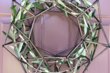 33 a modern himmeli Christmas wreath with olive branches is a lovely idea for a modern Christmas porch