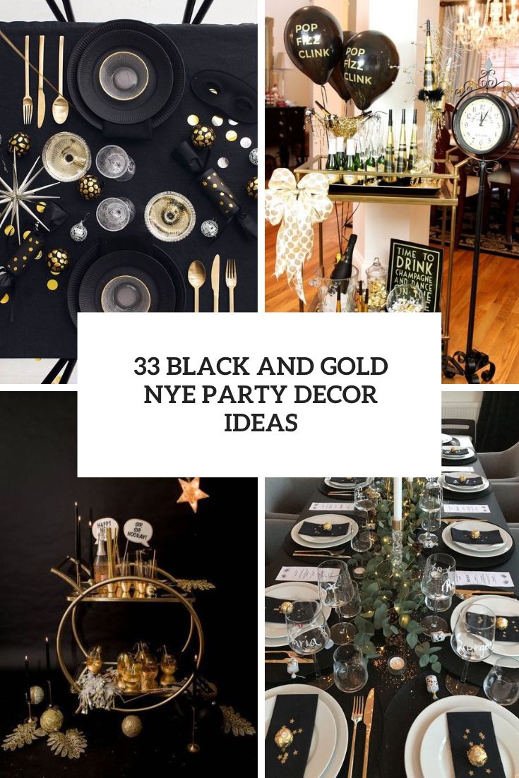 black and gold nye party decor ideas cover