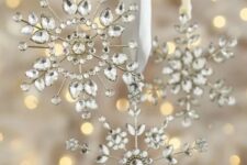 35 silver rhinestone snowflake Christmas ornaments are adorable for holiday decor, they will be perfect for a vintage Christmas tree