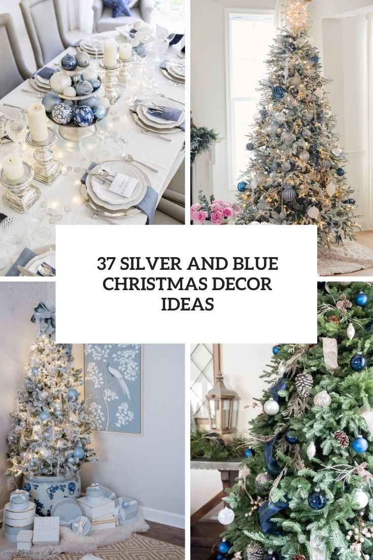 silver and blue christmas decor ideas cover