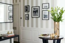 06 traditional grey and white vertical stripes like these ones are great for making your ceilings look higher, and white paneling adds elegance here