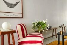 38 a super bold and catchy red and white striped chair will accent your space both with color and print