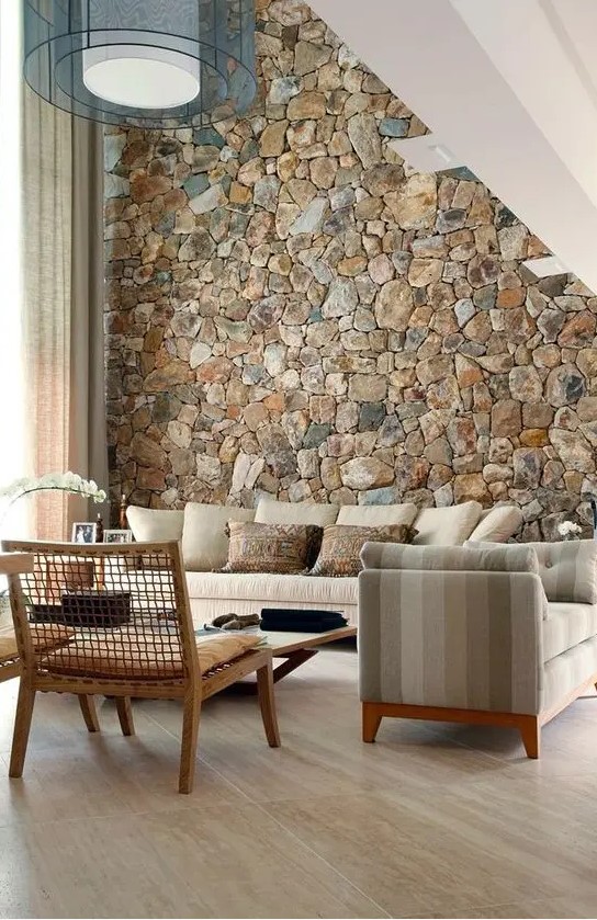 a stone accent wall