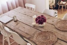 a beautiful dining table of wood and aged wood is a beautiful solution for any space if you want to add a touch of farmhouse aesthetic to it