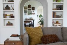 a cozy living space with niches