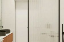 a stylish bathroom with terrazzo flooring