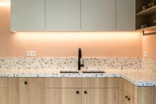 a lovely kitchen with terrazzo countertops
