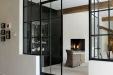black framed French doors for connecting the interiors with each other will match many interiors