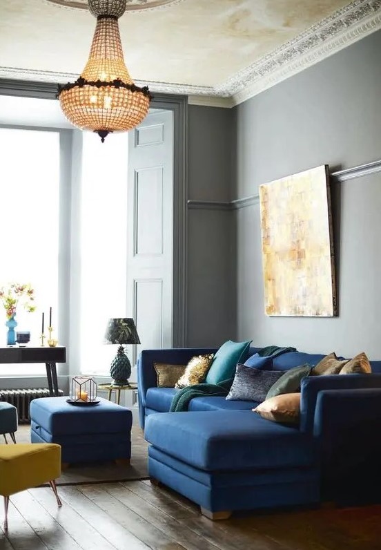 A lovely room with a navy sectional