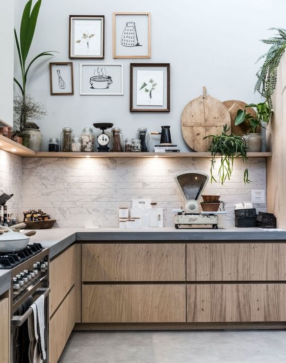 a cozy kitchen with concrete countertops