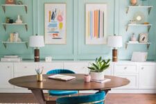 a pastel blue home office design