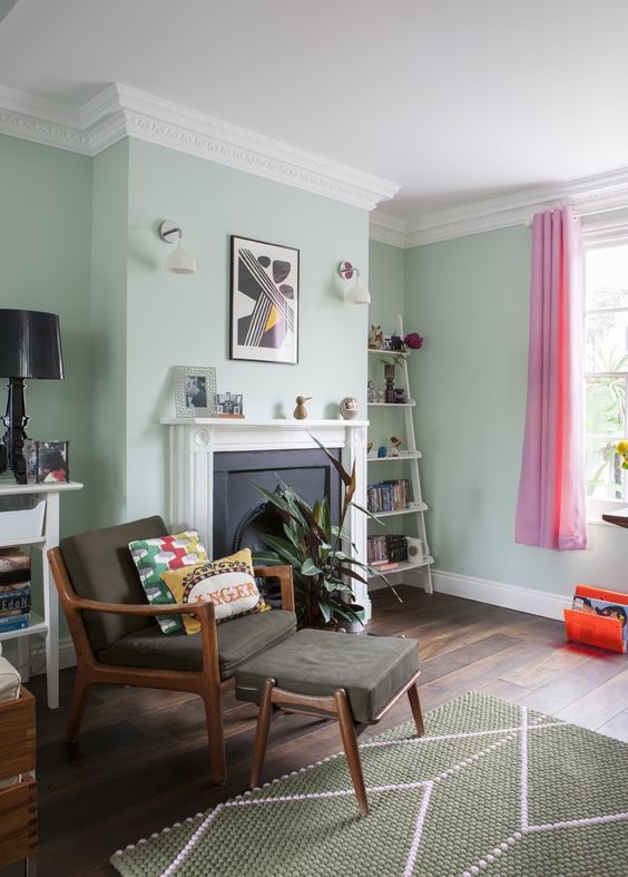 a cute living space with a storage ladder